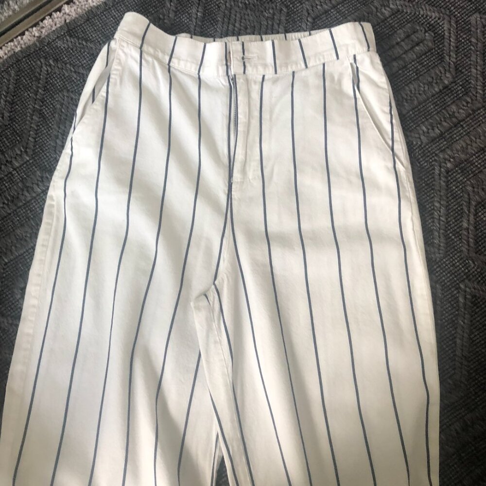 BP. white pants with navy stripes